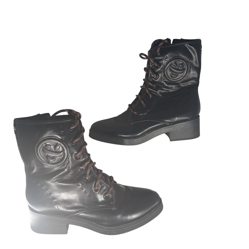 Sam & Libby Combat Boots 9 Black Lace Up Side‎ Zip Block Heel Moto Goth Grunge